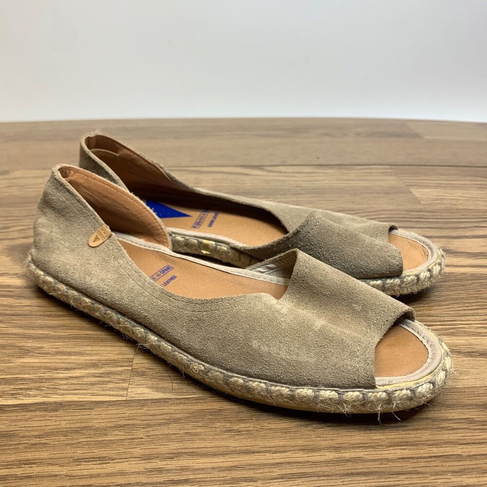 Verbenas Espadrilles Cruz Suede Flats Size 40 Tan Leather Peep Toe Shoes Spain